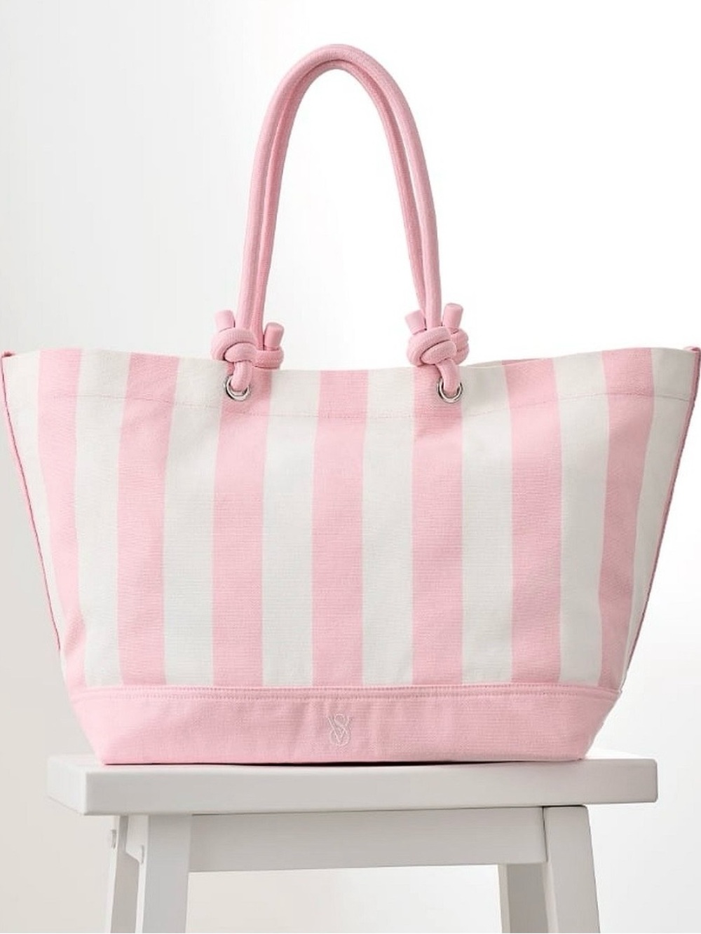 NWT Victoria Secret Knotted Rope Heritage Stripe Canvas Tote